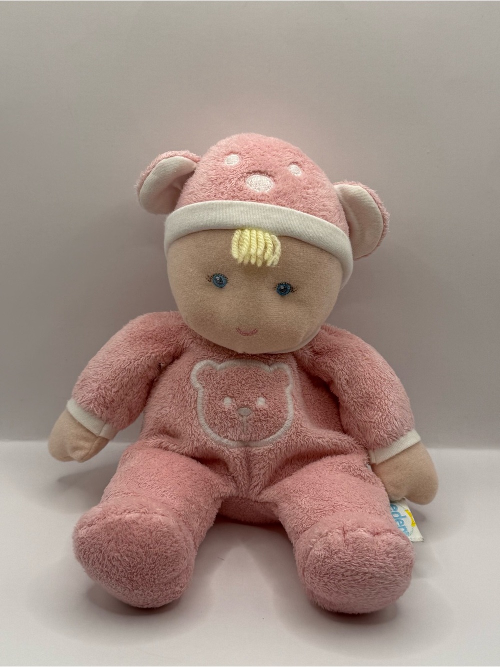 Vintage Eden Soft Baby Doll Plush Blonde Hair Teddy Bear Ears